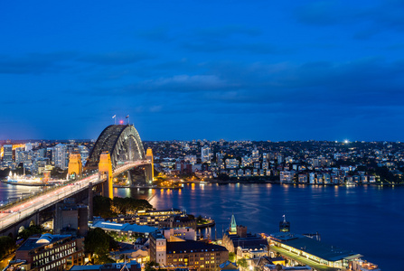 戏剧性的全景夜照片悉尼港