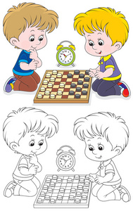 孩子们玩跳棋照片
