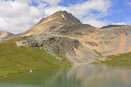 高山湖泊和山脉在夏天