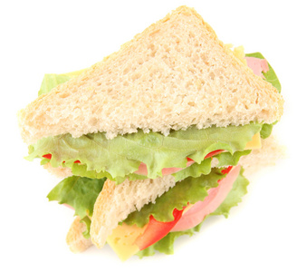 孤立的白色衬底上的新鲜和美味的三明治