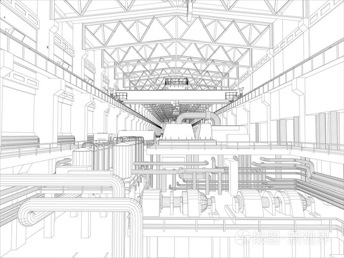 龙门起重机在工厂环境中.线框