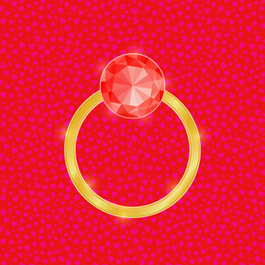 红色菱形石的结婚戒指