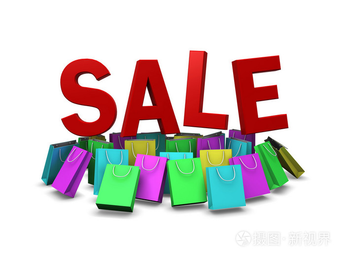 各种颜色的购物袋上推销剪切路径我