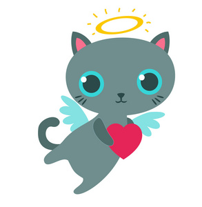 天使猫与孤立的心向量图
