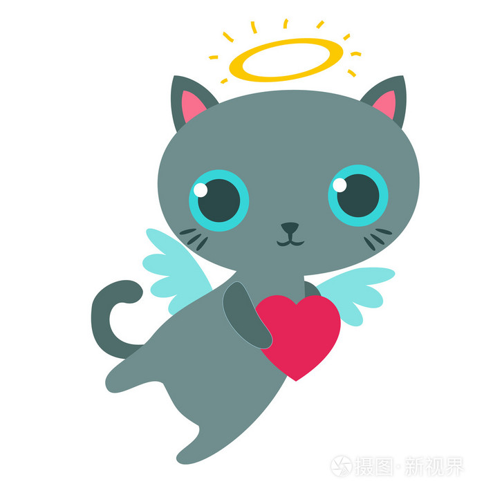 天使猫与孤立的心向量图