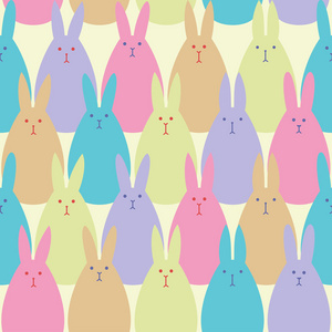 无缝的矢量模式与蛋形多彩小兔子