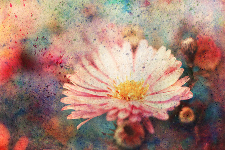粉红色的花与水彩溅 grunge 图稿