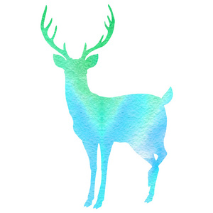 水彩画式矢量鹿剪影