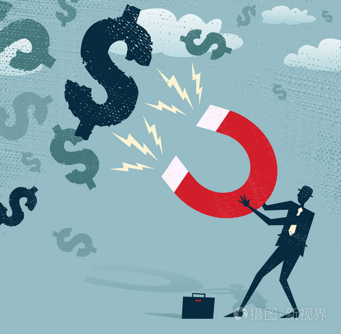 抽象的商人抓住吸引金钱的磁铁美元