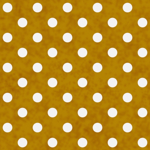 黄色纹理的织物背景上的白色波尔卡圆点。