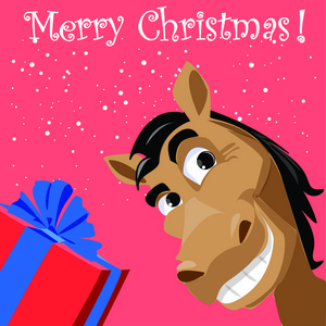 目前，圣诞节背景滑稽的马