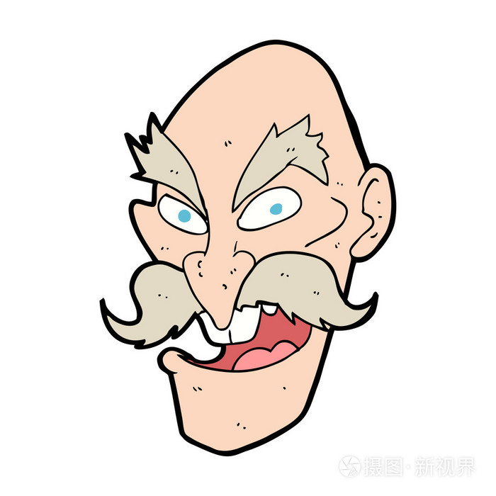 卡通邪恶的老男人脸上
