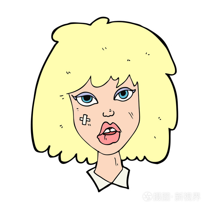 伤痕累累的脸的卡通女人