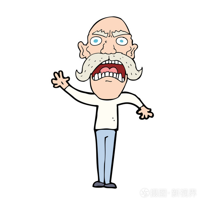 卡通愤怒的老男人