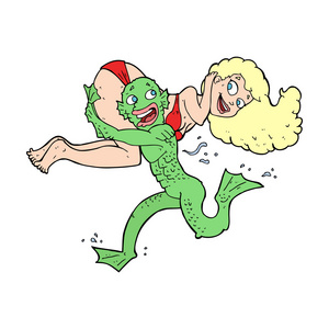 怀女孩穿上比基尼服装的卡通沼泽怪物