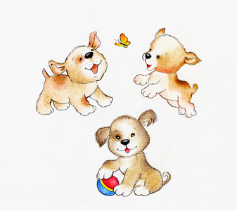 三个可爱的小狗照片