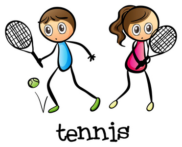 一个女孩和一个男孩打网球