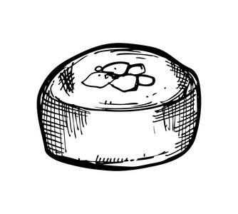 白色背景涂鸦卡通复古手绘时髦风格素描上孤立的矢量图三文鱼寿司海鲜