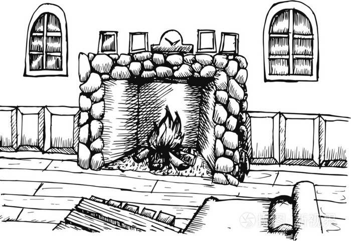 手绘客厅壁炉与室内设计