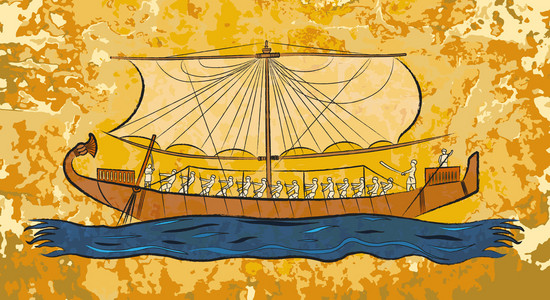 埃及的纸莎草纸船壁画插画