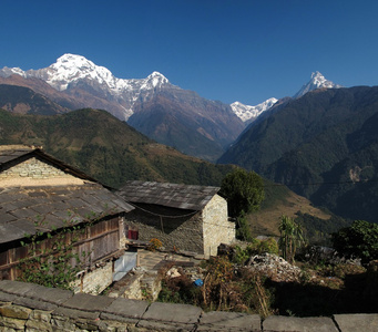 查看从 ghandruk，在尼泊尔著名的古隆中村落