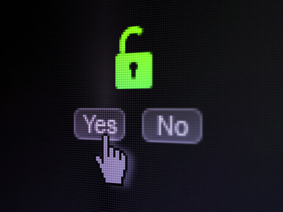 保护的概念 数字计算机屏幕上打开的挂锁