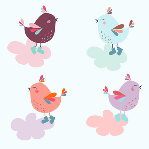 儿童卡通小鸟矢量图鸟笼矢量卡通 birdbox 和小鸟木屋插图集 bird