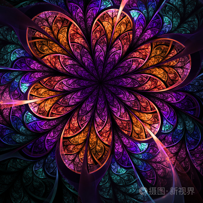 黑暗多彩分形花,数字为图形创意设计图稿