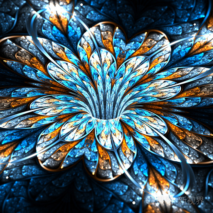 蓝色和金色的分形花数字为图形创意设计图稿