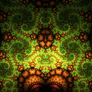 绿色和金色的分形螺旋状排列，为平面创意设计数码艺术作品