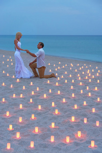 在蜡烛反对日落海滩的建议图片
