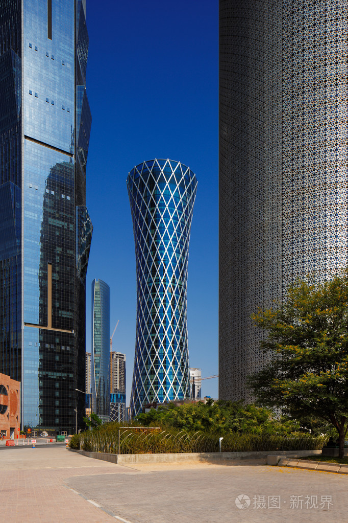 龙卷风塔是在多哈卡塔尔标志性摩天大楼