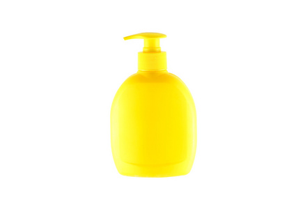 从一种分配器的液体肥皂的黄色瓶
