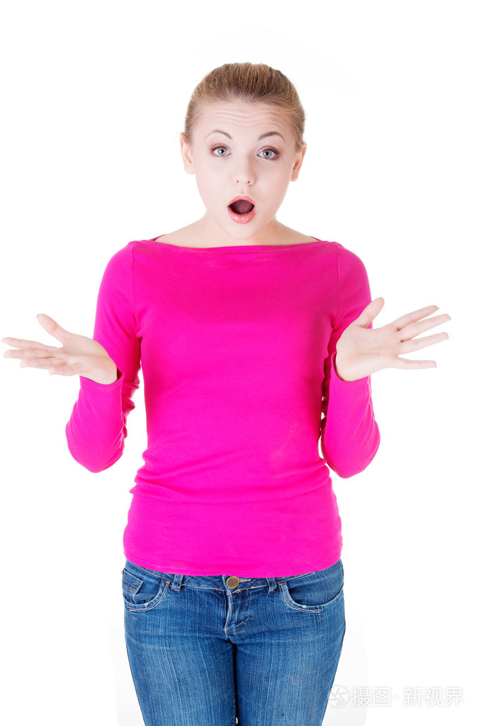 休闲美女表示震惊