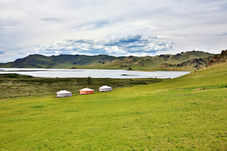 蒙古包住区，terkhiin 查干湖水，蒙古中部