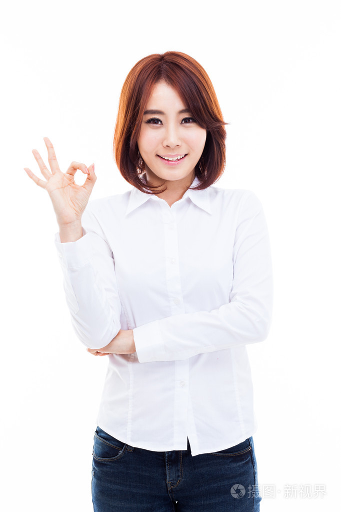 好手势的可爱女人