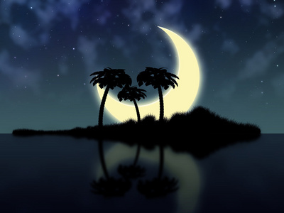 月亮岛海滩俄罗斯贝加尔湖奥尔洪岛云和星星在一个月亮的夜晚在小海湾