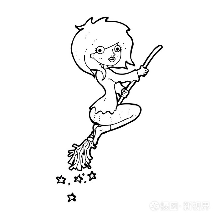 卡通女巫骑扫帚插画-正版商用图片1edagy-摄图新视界
