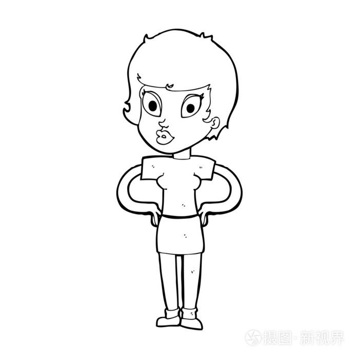 卡通女人双手叉腰插画-正版商用图片1edcto-摄图新视界