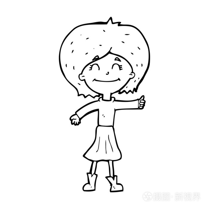 卡通快乐的女孩给符号竖起大拇指插画-正版商用图片1edd8y-摄图新视界