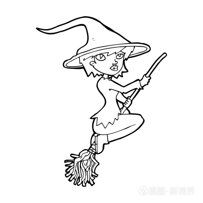 卡通女巫骑扫帚插画-正版商用图片1edegu-摄图新视界