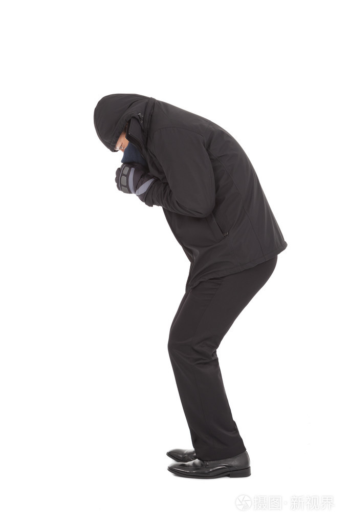 年轻的商人颤抖的身体.白色衬底上分离