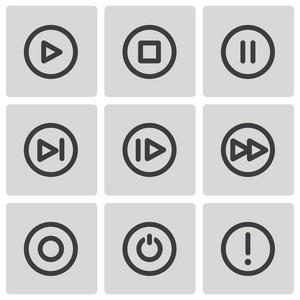 矢量黑媒体按钮图标集媒体播放器按钮图标停止按钮图标矢量图矢量黑
