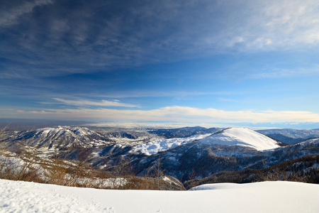 雪坡上，精湛的全景视图