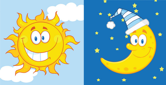 太阳和月亮的吉祥物卡通