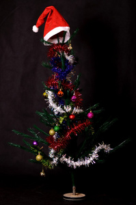 圣诞节背景装饰树上圣诞老人的帽子