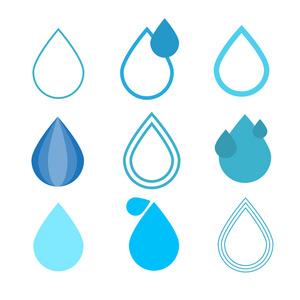 蓝色的向量水滴符号集