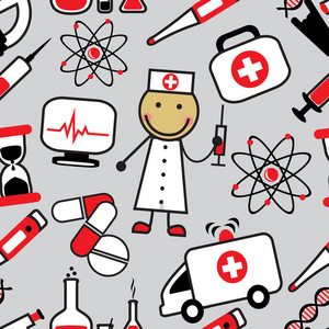 卡通无缝背景与医疗的图标图片