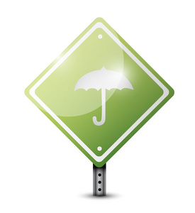 伞的绿色标志插画设计