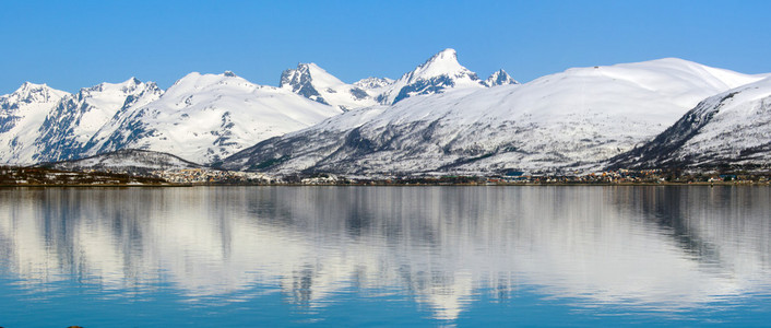 北极山脉和在夏天在挪威北部的峡湾